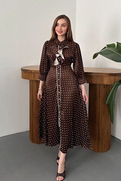 Generic Brand Brown Polka Dot Dress with Front Patch