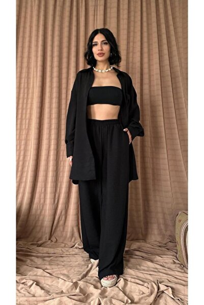 Generic Brand Black Rio Linen Loose Fit Shirt and Pants Set