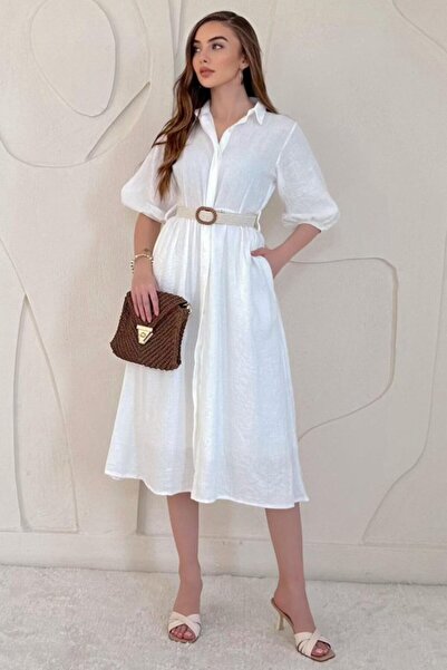 Generic Brand White Hidden Placket Collar Dress