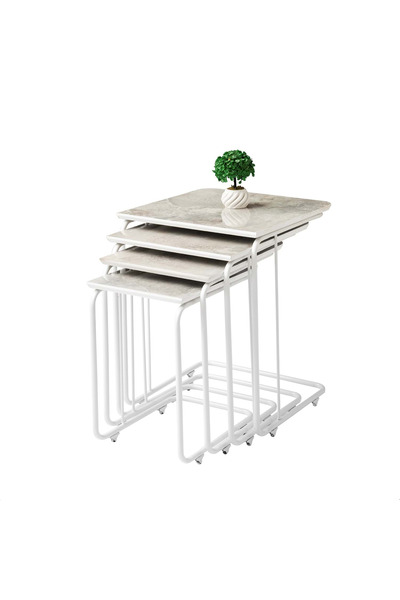 Mavikoltukdöşeme Mavi Koltuk Döşeme 4’lü C Zigon Sehpa Tekerlekli Metal Ayakl...