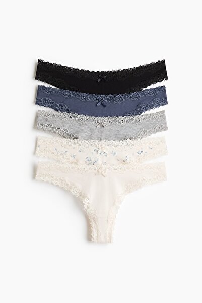 H&M 5'li Pamuklu ve Dantelli Brazilian Külot
