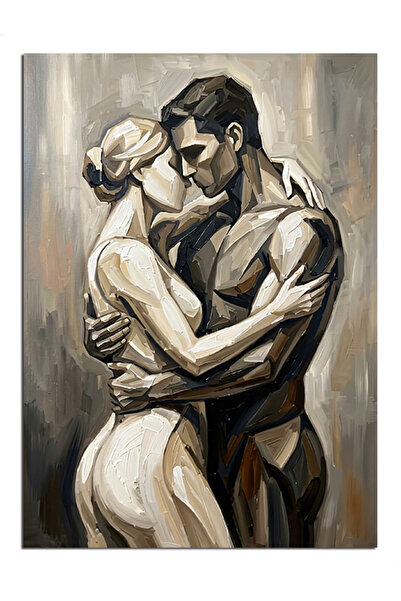 Artmeg Hugging Couple Statue Decorative Canvas - Mdf Wood Table
