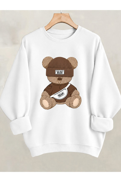 Trend Sizde Μακρυμάνικο φούτερ Unisex με στάμπα αρκουδάκι και λαιμόκοψη ποδηλ...