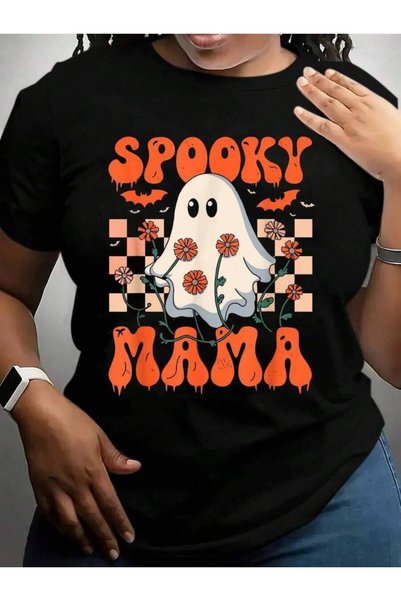 23ERVA تي شيرت Mama Groovy Vintage Ghost Spooky Mom Mother Halloween باللون ا...