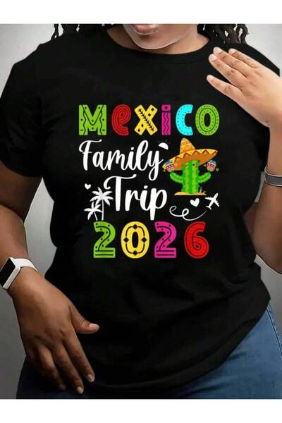 23ERVA تي شيرت Trip Family Vacation Mexico Travel 2026 تي شيرت أسود برسومات ج...