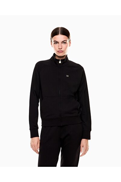 EA7 Women's Regular Fit High-Neck Logo Label Long Sleeve Black Sweatshirt