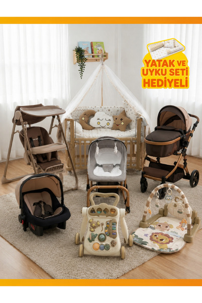 modabebekler Anne Yanı Asansörlü Ahşap Beşik, Çift Yönlü Bebek Arabası, Katla...