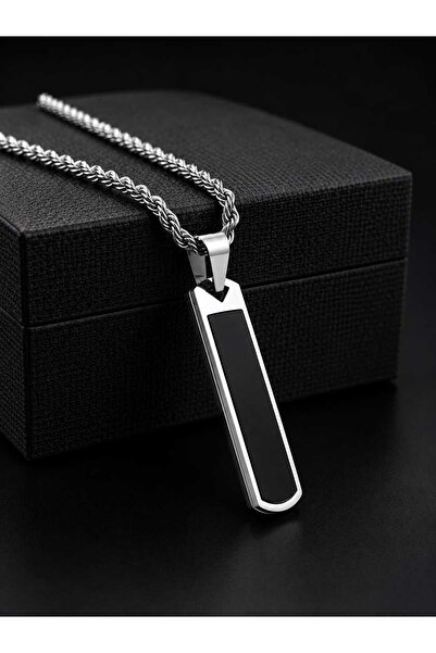 Satürn Silver Kuyumculuk Kişiye Özel Tarih İsim Yazılı Unısex Kolye | Dikdörtgen Siyah Detaylı | Sevgiliye Özel Anlamlı Hediye