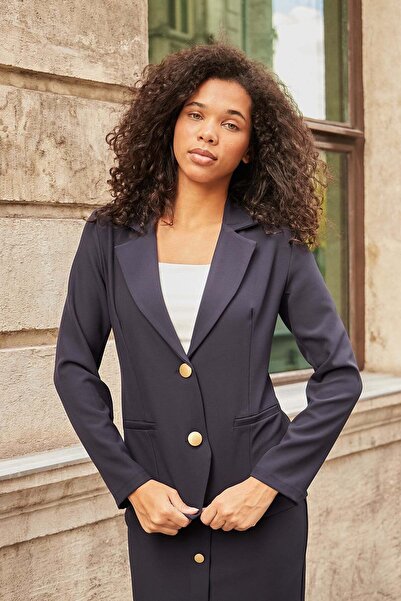 Jument Women's Collared Double Buttoned Flato Pocketed Long Sleeve Blazer Fle...