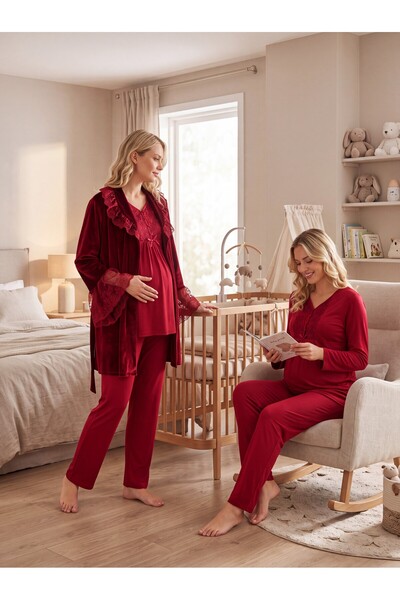 Lohusa Homewear مجموعة بيجامات شتوية مخملية باللون الفوشيا من نيو سيزون، تصمي...