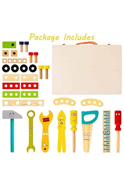 Twisoo Wooden Kids Tool Box Set, Montessori STEM Construction Toy with Wooden Tools, Screws, Nuts & Carry Case, DIY Pretend Play Educational Building Kit for Boys & Girls Age 3+