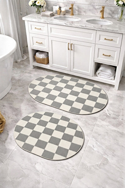 DEKOMOD Decorative Digital Printed Set of 2 Bath Mat Non-Slip Base Toilet Set