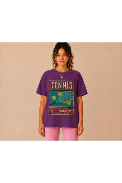 VODEXA Unisex Oversize Tennis Printed T-Shirt 100% Cotton Tennis Themed Comfo...