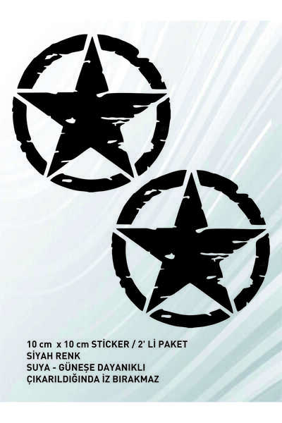 Army yıldız sticker 2'li 10cm siyah