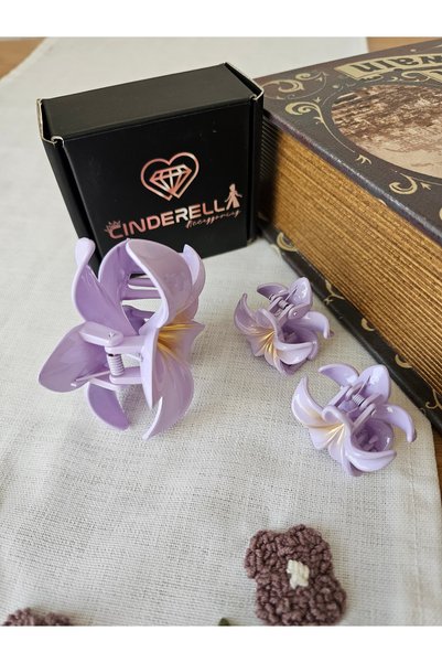 Cinderella Set of 3 Lilac Purple Gold Ombre Lotus Flower Hair Clips - Hawaiian Flower Hair Clip