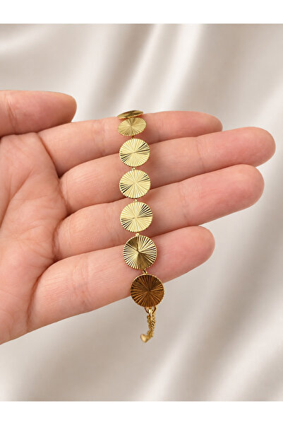 Kokoş Gold Color Steel Bracelet Round Detail