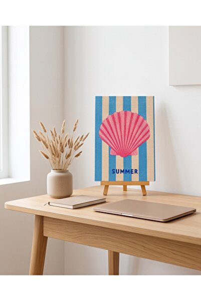 MAHREVA Pink seashell Pearlstone Tuval Sanat Kiti 15x20 cm | Yarım İnci 3D Ta...