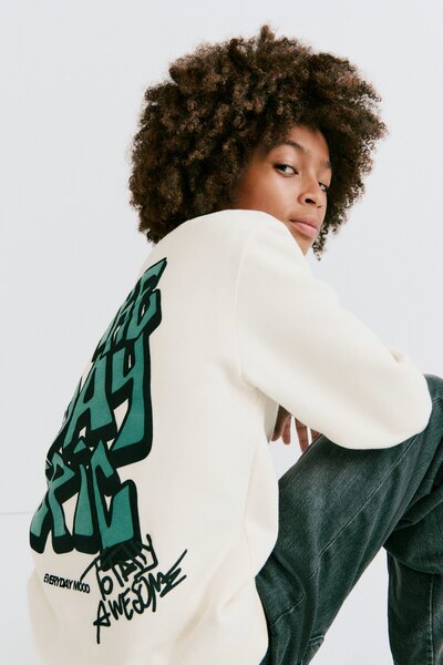 H&M Baskılı ve İçi Tüylü Sweatshirt