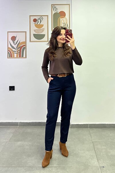 bydenizcollection Pants with Elasticated Back Waist and Pencil Stitched Cuffs