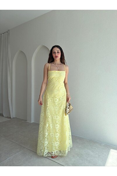 Mooi Butik CALVİN Maxi Elbise 3478 - Sarı