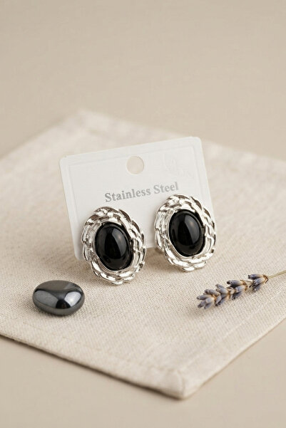 Clariss 316L Silver Color Vintage Black Pearl Model Earrings