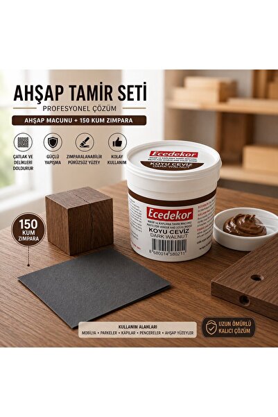 ESBH Koyu Ceviz Ahşap Tamir Macunu Seti 200 Gr + 150 Kum Zımpara - Mobilya, P...