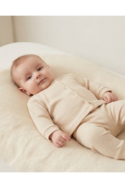 VOY KİDS 3-6-9-12 Months 100% Cotton Newborn Ribbed Bottom and Top Pajama Set...
