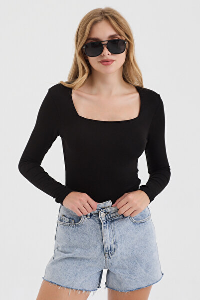 MODiSCHO Γυναικείο Μαύρο KareYaka Slim Fit Εξαιρετικά Μαλακό Εύκαμπτο Βαμβακε...