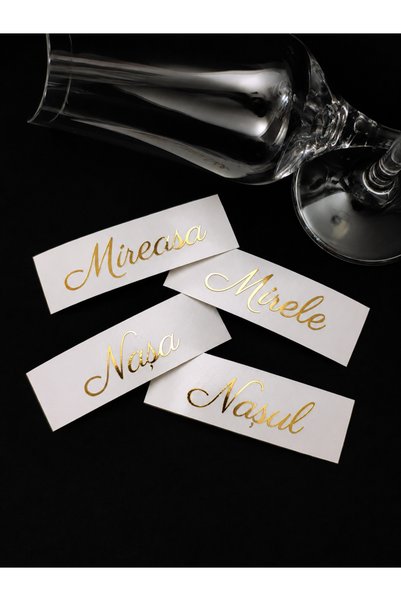 Cratoo Set 8 Stickere Paris - Auriu Crom pentru Pahare Nunta: Mirele, Mireasa, Nasul, Nasa si Socrii. 8cm. Folie de transfer inclusa.
