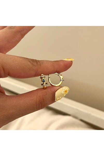 nesdesignn Mini Hoop Earrings with Drop Stones (Blue)