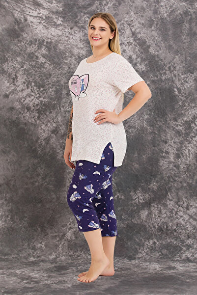 Truva XXL Women's Plus Size Stretchy Cotton Home Wear Capri Pajama Set Cream