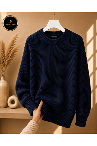 DepoExport Women's Premium Oversize Soft Crew Neck Knitwear Sweater