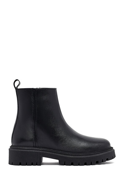 Derimod Women's Black Zippered Thick Soled Leather Boots Wf410017Dv