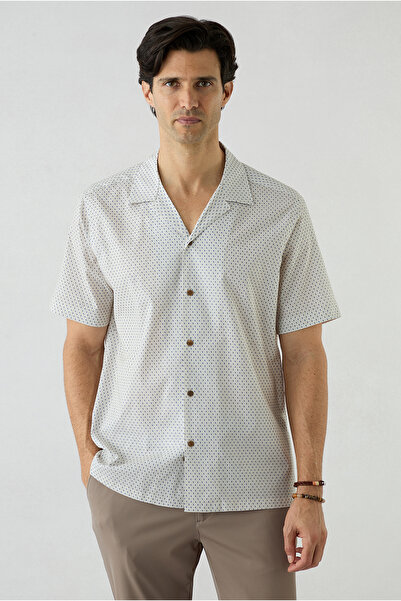 Kiğılı Short Sleeve Regular Fit Apaş Collar Patterned 100% Cotton Shirt