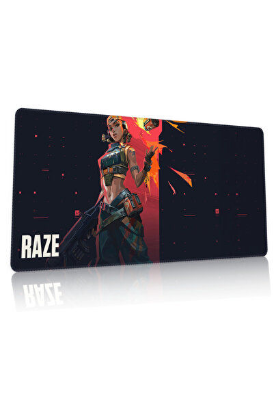 Duvarda Valorant Raze Gaming Oyuncu 90x40 cm Mouse Pad Dikişli Kaymaz Tabanlı...