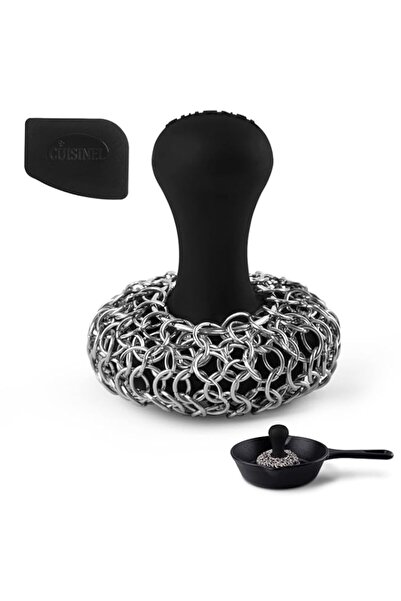 Generic Brand Cuisinel Cast Iron Chainmail Scrubber + Pan Scraper - Ergonomic...