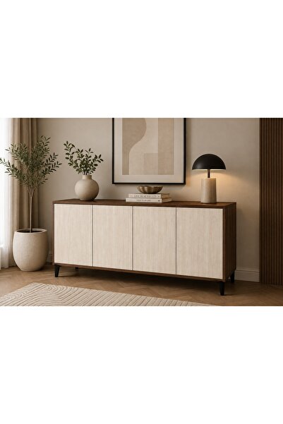 N.zone Stylish Brown Wood and Beige Doors Fashion Shoe Cabinet Featuring Four...