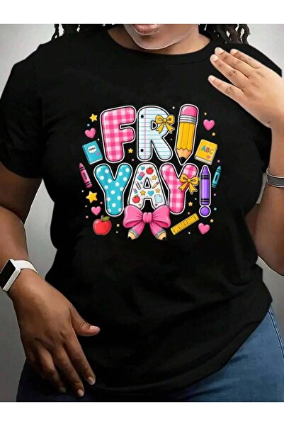 k222 Happy Fri-Yay Friday Coquette Bow Teacher Back To School Black Graphic T...