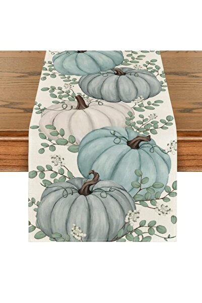 Generic Brand Pumpkins Eucalyptus Leaves Fall Table Runner, Autumn Thanksgivi...