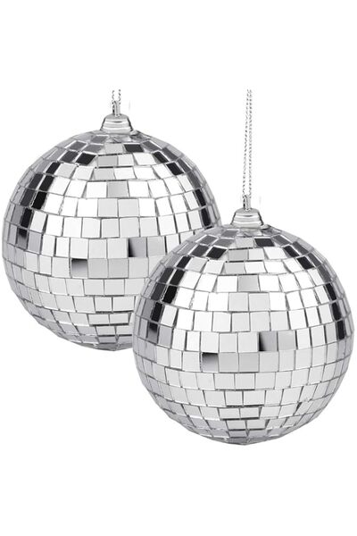 Generic 2-piece disco mirror ball silver hanging ball 1950s, 1960s, 1970s dis...