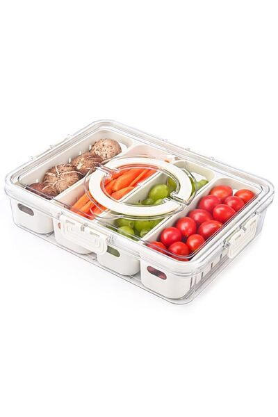 Generic Divided Serving Tray with Lid & Handle, Portable Snackle Box Charcute...