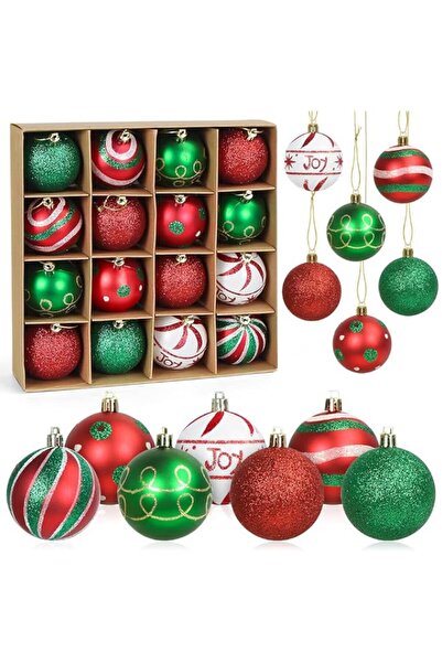 Generic Bluelves Christmas Tree Ornaments, 16Pcs Red Green Baubles, PVC Mater...