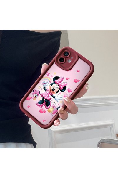 Hontinga Xiaomi Mi 11t Pro/Mi 11t Compatible Case Camera Protector Minnie Pattern Maroon Lover Couple Silicone Phone Case