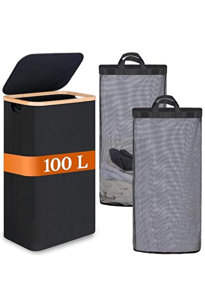 Generic Large Laundry Basket with Lid, 100L Collapsible Hamper with 2 Bag & B...