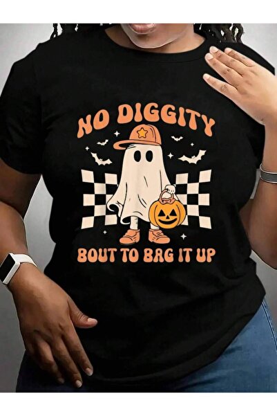 kai22 No Diggity Bout To Bag It Up Cute Ghost Candy Halloween Black Graphic T...