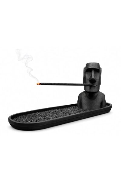 Generic Brand Easter Island Incense Stick Holder with Ash Catcher Tray, Black...