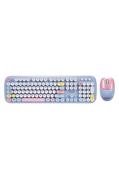 Everest KM-6284 WHISKER Renkli Tuşlu Mavi Kablosuz Q Klavye + Mouse Set