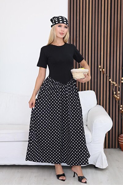 Siyezen Polka Dot Detailed Poplin Fabric Dress