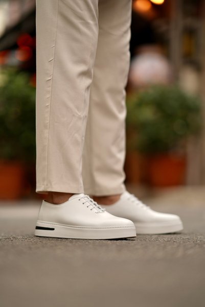Shoetyle - Genuine Leather White Color Casual Men's Sneaker - 610-1005