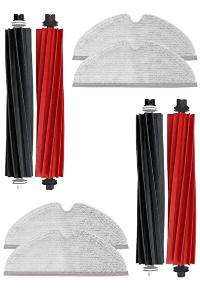 Rovexa 2 Main Brushes and 4 Mop Fiber Mops Compatible with Roborock Q8 & Q8 Max
